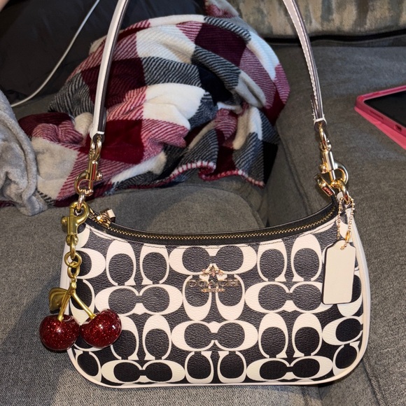 Coach Black White Multi Teri Signature Canvas & Leather Shoulder Bag - Picture 1 of 10